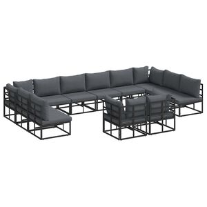 vidaXL Sada zahradn&iacute;ch pohovek s pol&scaron;t&aacute;řem 12 pcs Čern&aacute; Hlin&iacute;k