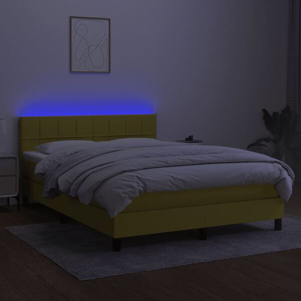 vidaXL Box spring postel s matrac&iacute; a LED zelen&aacute; 140x190 cm textil