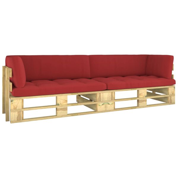 vidaXL 2m&iacute;stn&aacute; pohovka z palet s podu&scaron;kami zelen&aacute; borov&eacute; dřevo