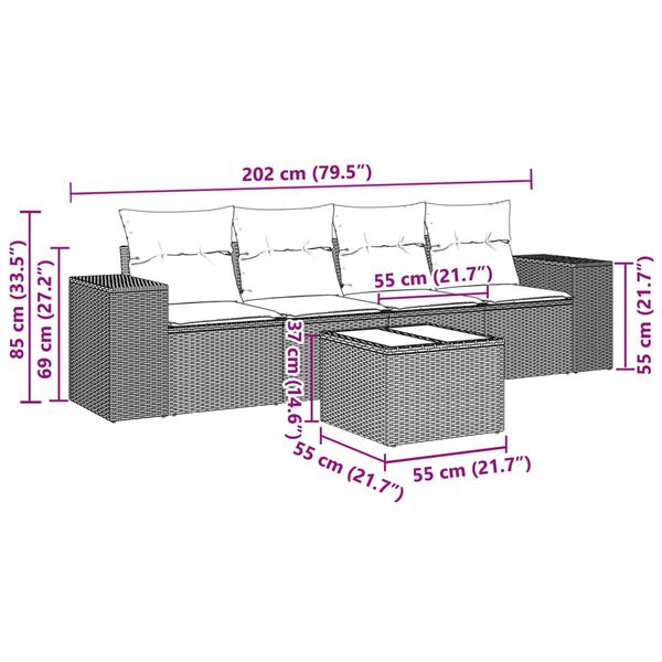 vidaXL 5d&iacute;ln&aacute; zahradn&iacute; sedac&iacute; souprava a podu&scaron;ky světle &scaron;ed&aacute; polyratan