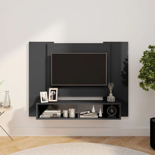 vidaXL N&aacute;stěnn&aacute; TV skř&iacute;ňka &scaron;ed&aacute; vysok&yacute; lesk 120x23,5x90 cm dřevotř&iacute;ska