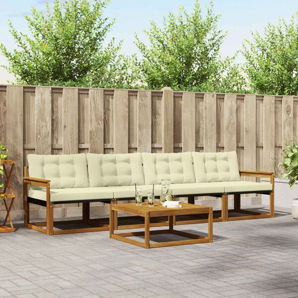 vidaXL Venkovn&iacute; pohovkov&aacute; souprava 5 pcs Přirozen&aacute; a Kr&eacute;mov&aacute;