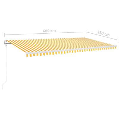 vidaXL Automatická markýza LED a senzor větru 600 x 350 cm žlutá/bílá