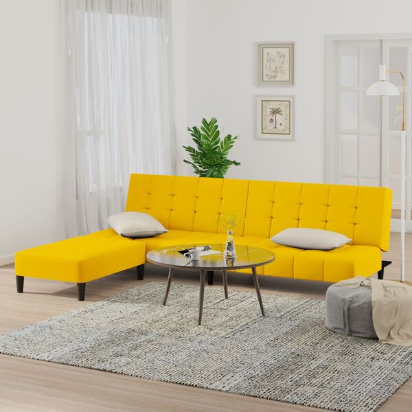 vidaXL 2m&iacute;stn&aacute; rozkl&aacute;dac&iacute; pohovka s podnožkou žlut&aacute; samet