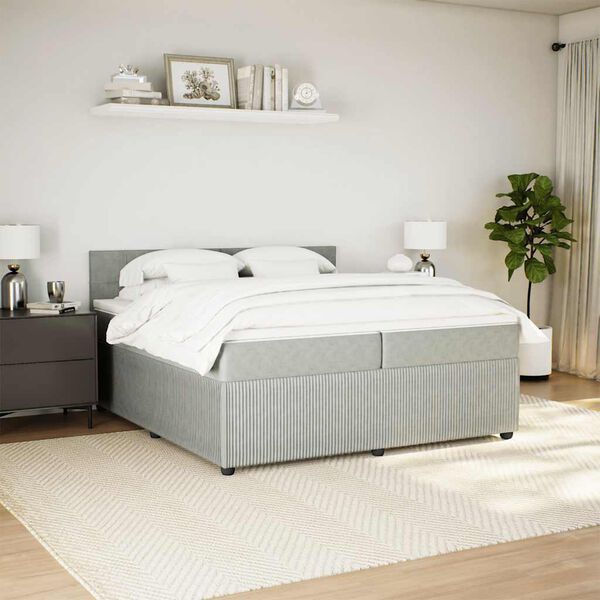 vidaXL Box spring postel s matrac&iacute; světle &scaron;ed&aacute; 200x200 cm samet