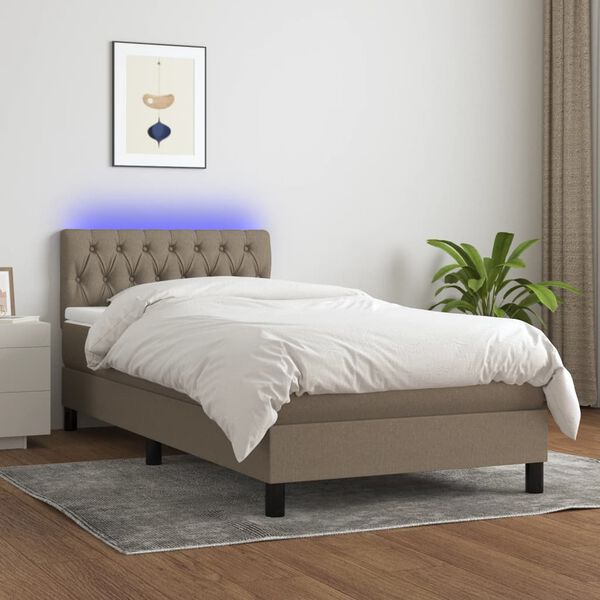vidaXL Box spring postel s matrac&iacute; a LED taupe 100x200 cm textil