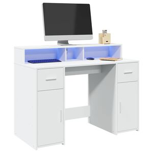 vidaXL Psac&iacute; stůl s LED světly b&iacute;l&yacute; 120 x 55 x 91 cm kompozitn&iacute; dřevo