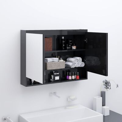 vidaXL Koupelnová skříňka se zrcadlem 80 x 15 x 60 cm MDF zářivě černá