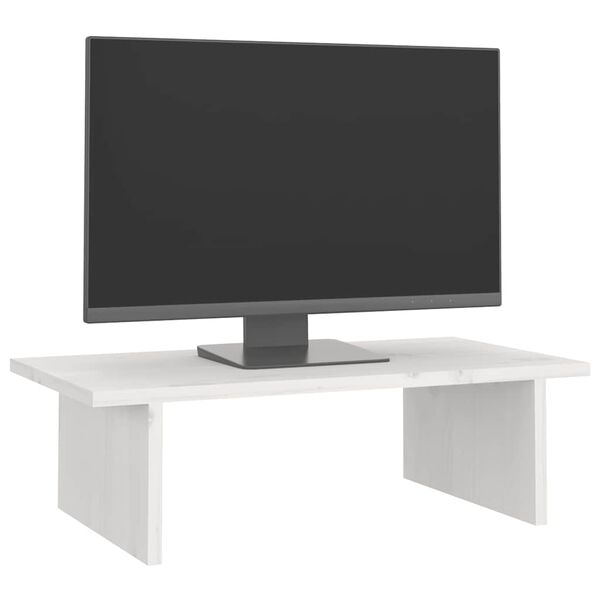 vidaXL Stojan na monitor b&iacute;l&yacute; 50x27x15 cm masivn&iacute; borov&eacute; dřevo