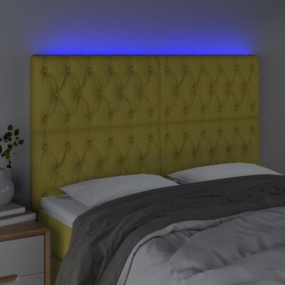 vidaXL Čelo postele s LED zelené 144x7x118/128 cm textil