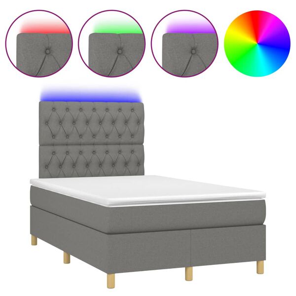 vidaXL Box spring postel s matrac&iacute; a LED tmavě &scaron;ed&aacute; 120x200 cm textil
