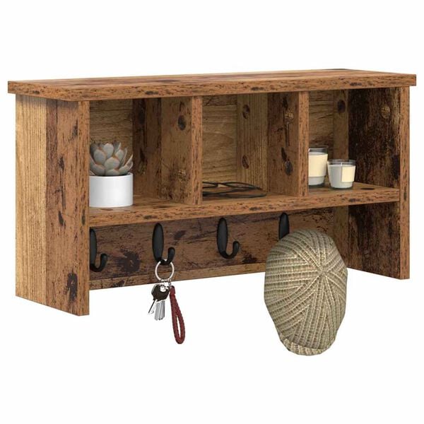 vidaXL N&aacute;stěnn&yacute; vě&scaron;&aacute;k na kab&aacute;ty s polic&iacute; Star&eacute; dřevo 50 x 16 x 26 cm