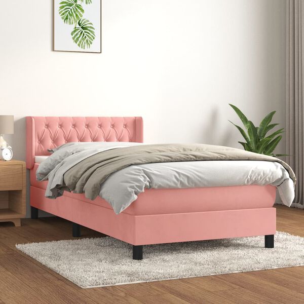 vidaXL Box spring postel s matrac&iacute; růžov&aacute; 90x200 cm samet