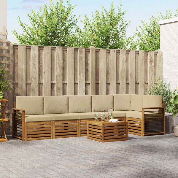 vidaXL Rohov&aacute; sofa sada 7 pcs Přirozen&aacute; a B&eacute;žov&aacute; Masivn&iacute; ak&aacute;tov&eacute; dřevo