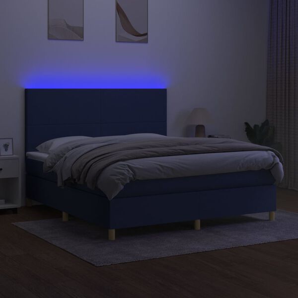 vidaXL Box spring postel s matrac&iacute; a LED modr&aacute; 180x200 cm textil