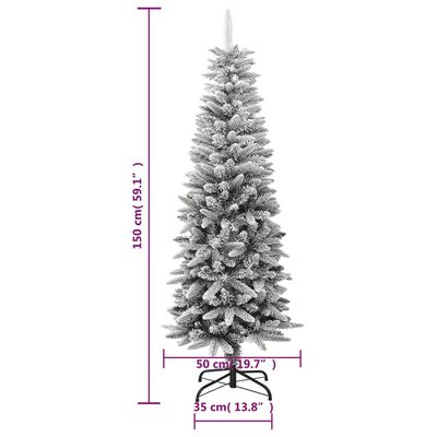 vidaXL Umělý úzký vánoční stromek se sněhem 150 cm PVC a PE