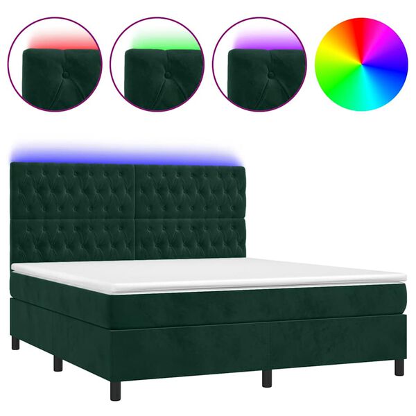 vidaXL Box spring postel s matrac&iacute; a LED tmavě zelen&aacute; 180x200 cm samet