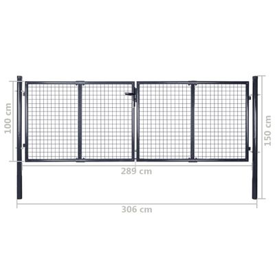 vidaXL Zahradní plotová brána pozinkovaná ocel 289 x 100 cm šedá