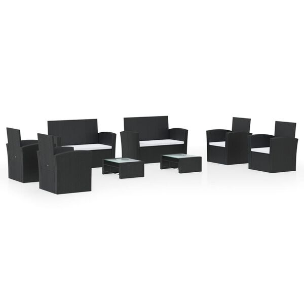 vidaXL 8d&iacute;ln&aacute; zahradn&iacute; sedac&iacute; souprava s podu&scaron;kami polyratan čern&aacute;