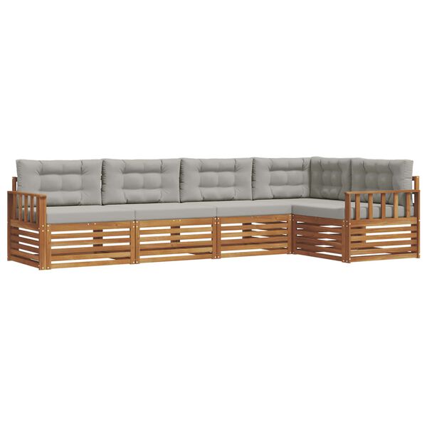 vidaXL Venkovn&iacute; pohovkov&aacute; souprava 5 pcs Př&iacute;rodn&iacute; a světle &scaron;ed&aacute;