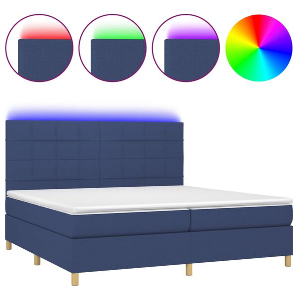 vidaXL Box spring postel s matrac&iacute; a LED modr&aacute; 200x200 cm textil