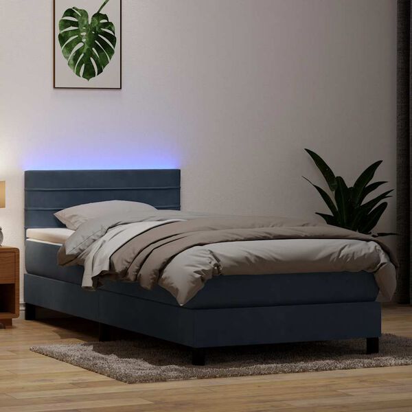 vidaXL Box spring postel s matrac&iacute; a LED tmavě &scaron;ed&aacute; 90x220 cm samet
