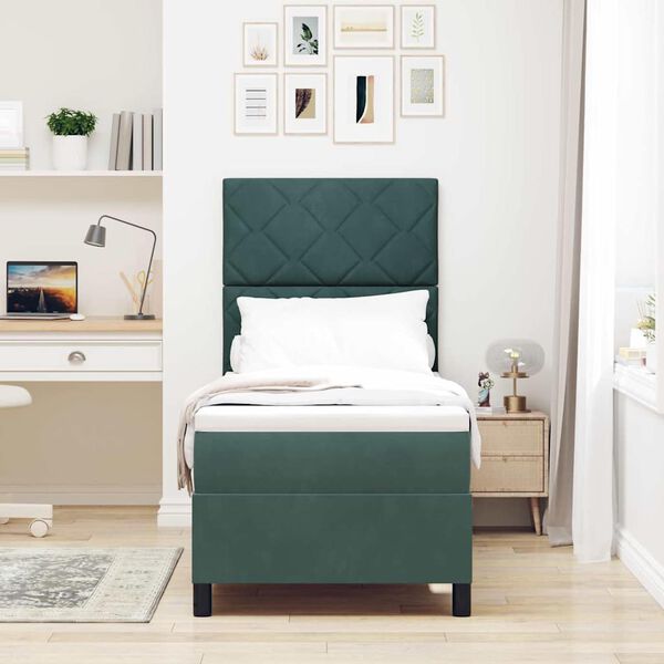 vidaXL LED box pružinov&aacute; postel s čelo Tmavě zelen&aacute; 80 x 200 cm textil