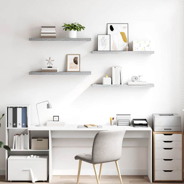 vidaXL Plovouc&iacute; n&aacute;stěnn&eacute; police 4 ks betonově &scaron;ed&eacute; 90x23,5x3,8 cm MDF