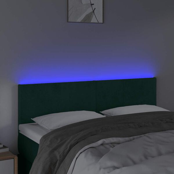 vidaXL Čelo postele s LED tmavě zelen&eacute; 144x5x78/88 cm samet