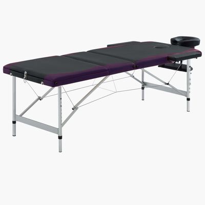 vidaXL Skládací masážní stůl se 3 zónami hliník černý a fialový
