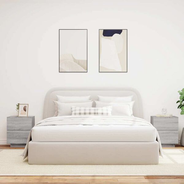 vidaXL Nočn&iacute; stolky s LED osvětlen&iacute;m 2 ks &scaron;ed&eacute; sonoma kompozitn&iacute; dřevo