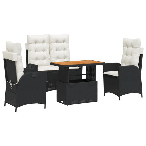 vidaXL 4d&iacute;ln&yacute; zahradn&iacute; j&iacute;deln&iacute; set s podu&scaron;kami čern&yacute; polyratan