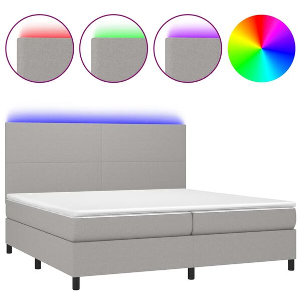 vidaXL Box spring postel s matrac&iacute; a LED světle &scaron;ed&aacute; 200x200 cm textil