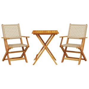 vidaXL 3d&iacute;ln&yacute; bistro set b&eacute;žov&yacute; polyratan a masivn&iacute; dřevo