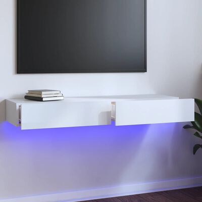 vidaXL TV skříňka s LED osvětlením bílá vysoký lesk 120 x 35 x 15,5 cm