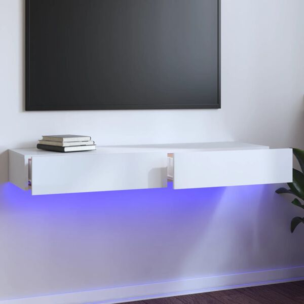 vidaXL TV skř&iacute;ňka s LED osvětlen&iacute;m b&iacute;l&aacute; vysok&yacute; lesk 120 x 35 x 15,5 cm