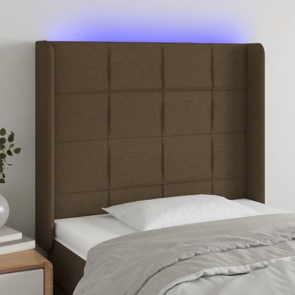 vidaXL Čelo postele s LED tmavě hnědé 83 x 16 x 118/128 cm textil