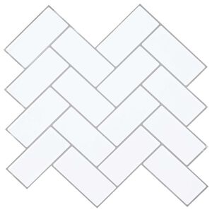 vidaXL Dlaždice vzoru ryb&iacute; kosti 10 ks B&iacute;l&aacute; &scaron;ed&aacute; 30 x 30 cm