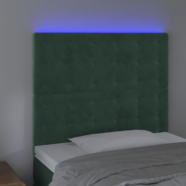 vidaXL Čelo postele s LED tmavě zelen&aacute; 100x5x118/128 cm samet