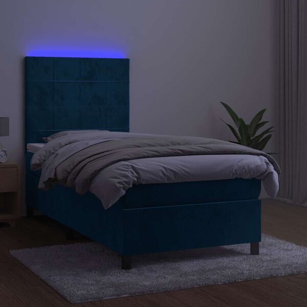 vidaXL Box spring postel s matrac&iacute; a LED tmavě modr&aacute; 80 x 200 cm samet