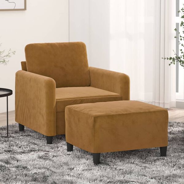 vidaXL Křeslo s podnožkou hnědé 60 cm samet