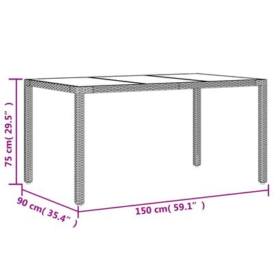 vidaXL Zahradní stůl se skleněnou deskou béžový 150x90x75 cm polyratan