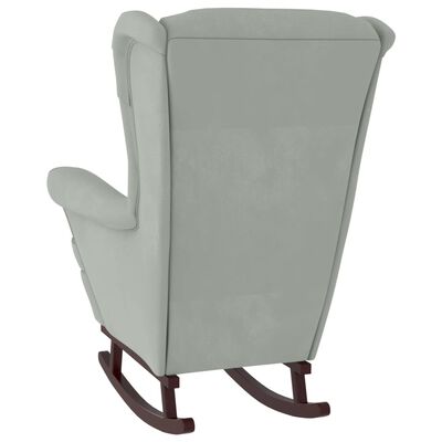 vidaXL Houpací křeslo s dřevěnými nohami a stoličkou světle šedé samet