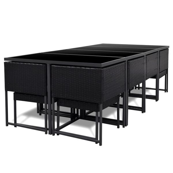 vidaXL 13d&iacute;ln&yacute; zahradn&iacute; j&iacute;deln&iacute; set s podu&scaron;kami polyratan čern&yacute;