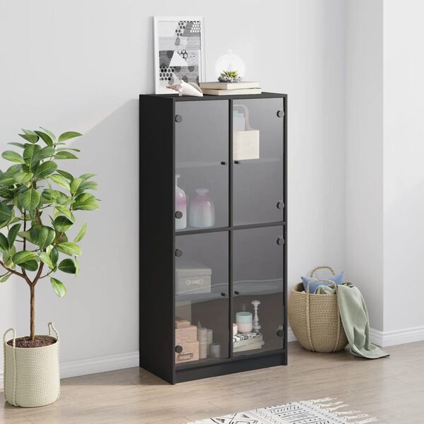 vidaXL Highboard s dv&iacute;řky čern&yacute; 68 x 37 x 142 cm kompozitn&iacute; dřevo