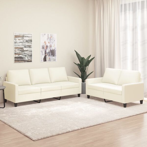 vidaXL 2d&iacute;ln&aacute; sedac&iacute; souprava s podu&scaron;kami kr&eacute;mov&aacute; uměl&aacute; kůže