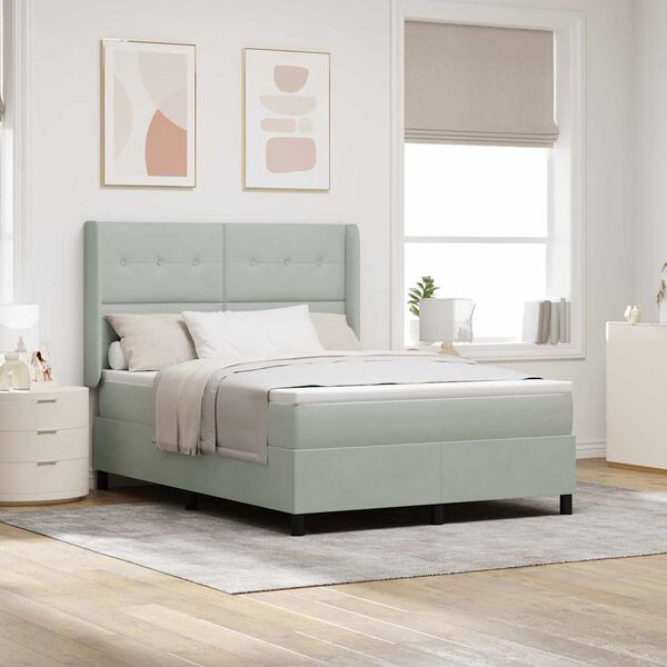 vidaXL LED box spring postel s matrac&iacute; Světle &scaron;ed&aacute; 140 x 200 cm samet