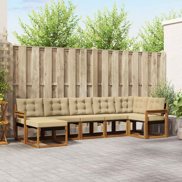 vidaXL Venkovn&iacute; pohovkov&aacute; souprava 7 pcs Přirozen&aacute; a B&eacute;žov&aacute;