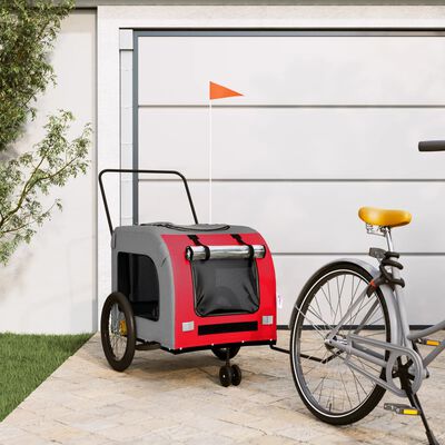 vidaXL Vozík za kolo pro psa červený a šedý oxfordská tkanina/železo