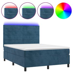 vidaXL Box spring postel s matrac&iacute; a LED tmavě modr&aacute; 140x190 cm samet